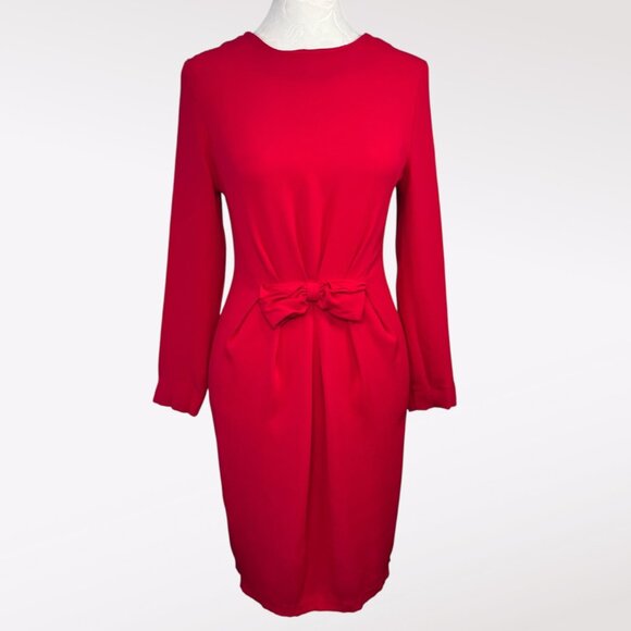 Vintage Lanz Red Bow Waist Long Sleeve Mini Dress Made in USA Petite Size XS - Picture 1 of 9